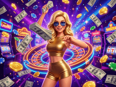 A high-energy digital display of an online casino interface with urban street style aesthetics.