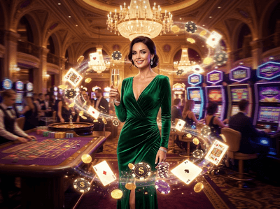 A high-energy urban street themed luxury casino environment with gold neon lighting
